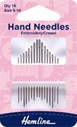 HEMLINE HANGSELL - Hand Needle - Embroidery/Crewel 16 Pack - size 5-10 - medium/small mix